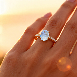 14K oro sólido corte ovalado Arco Iris piedra lunar junio piedra de nacimiento anillo diamante Natural mujeres boda desgaste diseñador San Valentín anillos OEM - Product Image 2