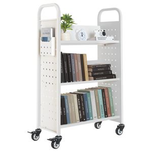 Carrello Porta Libri a Rotelle Monofacciale con Capacità di 150 Kg, 77 x 38 x 122 cm, Ripiani Metallici a V, Serratura da 3 Pollici - Product Image 6