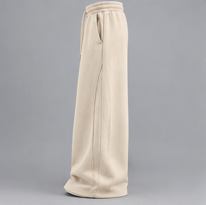 Pantalon de survêtement en molleton pour homme, coupe large, couleur crème, taille élastique avec cordon de serrage, décontracté, hiver - Product Image 4