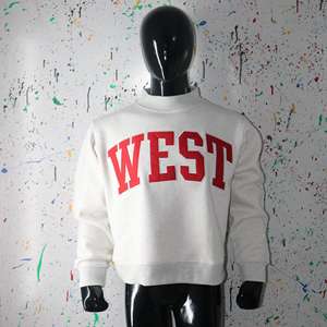 WEST ASH GREY <b>Mock</b> <b>Neck</b> Sweatshirt 100% RED Applique Embroidery wide <b>neck</b> Sweatshirt Finer Threads - Product Image 1