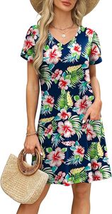 Vestidos de Verano para Mujer 2026, Estilo Tulipán, Manga Corta, Cuello en V, Holgados, con Bolsillos, Lisos/Estampados - Product Image 4