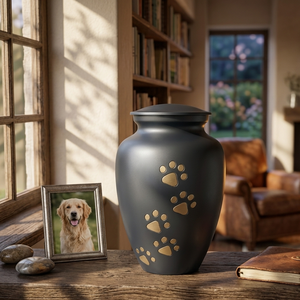 Blue Pet Cremation <b>Urn</b> With Gold Paw Prints Design For Dog <b>Cat</b> Memorial Keepsake - Product Image 3