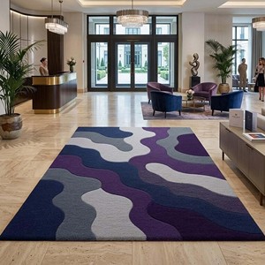 Tapis Moderne Abstrait Tufté à la Main, Motif Violet, Bleu Marine, Gris, Tapis de Luxe pour Salon, Chambre, Décoration Intérieure, Œuvre d'Art - Product Image 1