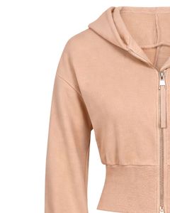 Sweat-shirt à capuche zippé beige pour femme, coupe ajustée, manches longues, style streetwear décontracté, en molleton, fabrication ODM avec logo personnalisé - Product Image 3