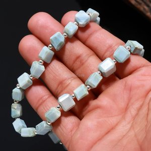 Collier de perles en opale bleue naturelle facettée, fait main, bijoux en pierres précieuses d'opale bleue, élégant collier pierre de naissance d'octobre, vente en gros - Product Image 3