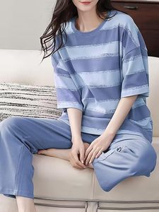 Womens Korean Night Dress Full <b>Pyjama</b> Set Korean Nightsuit Women Nightwear Round Neck Full Sleeve Nightsuit - Product Image 2