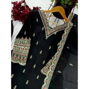 Hermoso Top-Plazo y Dupatta Set con Bordado Pesado Secuencia Trabajo XL Tamaño - Product Image 6