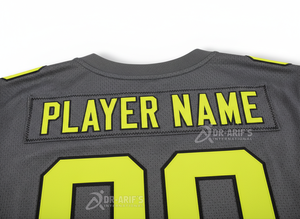 Ensemble de maillots de football américain personnalisés pour équipe, gris et jaune fluo, sublimés, col en V, manches courtes, maille respirante, pour adulte - Product Image 6