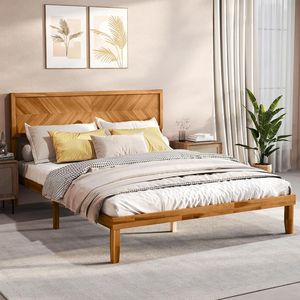 Letto Moderno in Rovere con Testiera e Spazio Contenitore - Product Image 1