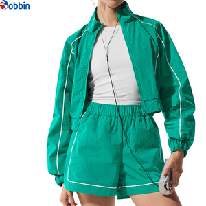 Conjunto de 2 Piezas Personalizado para Mujer, a la Moda, de Alta Calidad, Elástico, Impermeable, Unisex, Chaqueta Cortavientos de Nailon con Cremallera para Mujer - Product Image 1