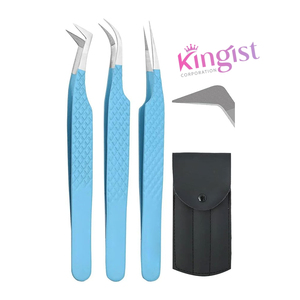 kC Super Product <b>Top</b> Quality Eyelash Extension Tweezer Set Purple powder Coated And Silver Tip And Card Box Packing Set - Product Image 1