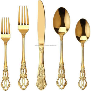 Hot Design Elegant Cutlery Luxury Silverware <b>Set</b> Gold Plated Stainless Steel Wedding Flatware Kitchen Accessories Sustainable - Product Image 3