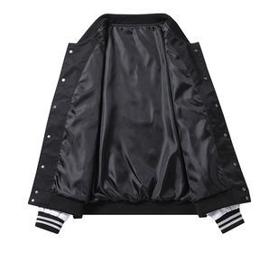 Veste de baseball unisexe, noir et blanc contrasté, manches longues, fermeture boutonnée, couleur unie, polyester, coupe classique, adultes, toutes saisons - Product Image 2