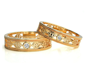 925 Sterling Silver Gold Plated Filigree <b>Couple</b> <b>Rings</b> - Product Image 1