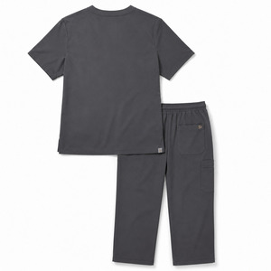 Ensemble de blouses médicales unisexe gris foncé à col en V avec poches et pantalon à cordon de serrage – Collection 2026 – Vente Flash – Uniformes d'hôpital - Product Image 2