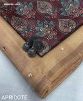 Sari en lin de qualité exceptionnelle avec des motifs tissés Zari et des broderies miroir sur toute la surface, fournisseur de Surat.