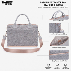 Bolso bandolera de fieltro gris de lana, delgado, vintage, protector, para portátil, con asa - Product Image 6