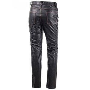 <b>Men's</b> <b>Black</b> Leather Breathable Lightweight Casual Moto Biker <b>Pants</b> Mid Waist Straight Fit Rivets Zipper Fly Winter 2027 - Product Image 4