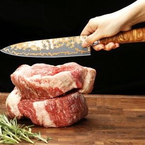 Couteau de cuisine artisanal en acier damas cuivré avec motif superposé distinctif, manche personnalisé, artisanat de qualité supérieure, couteau de chef - Product Image 2