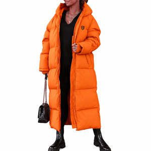 Abrigo Largo Acolchado con Capucha para Mujer, Color Naranja, Chaqueta de Invierno Gruesa y Acolchada, Chaqueta de Invierno de Primera Calidad - Product Image 2