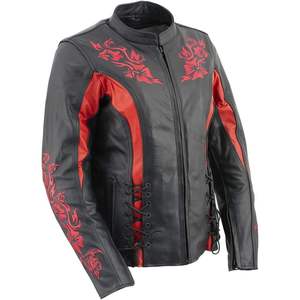 Chaqueta de Protección con Armadura CE Bordada en Negro y Rojo Premium para Mujer, Modelo LKL27003 de Cuero 2025, Talla X-Large - Product Image 3