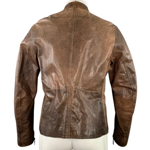 Unisex Autumn Retro Washed Leather <b>Biker</b> <b>Jacket</b> with Gradient Zip Design Waterproof & Windproof Solid Pattern Standing Collar - Product Image 3