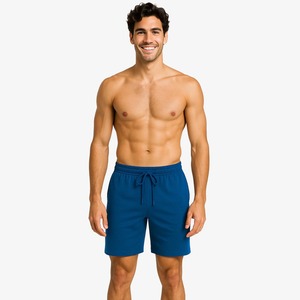 Pantalones Cortos de Playa para Hombre, Color Azul Sólido, Cintura Media, Cordón Ajustable, Secado Rápido, Estilo Casual, Largo Bermuda, Tejido de Poliéster - Product Image 1