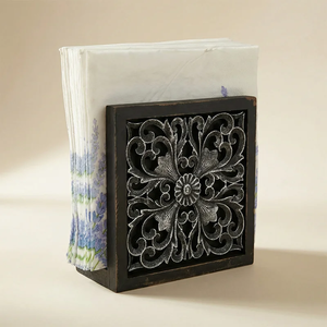 Plateau à serviettes vertical décoratif en bois et métal, organisateur de serviettes en papier pour table, vente en gros - Product Image 3