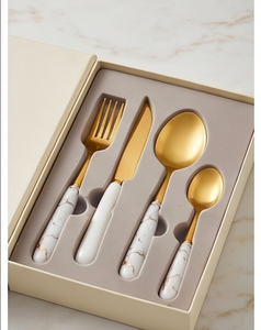 Juego de Cubiertos Chapados en Oro con Mangos de Mármol Blanco, Tenedor, Cuchillo, Cuchara, Cucharilla, Vajilla Elegante para Mesa, Apto para Lavavajillas, Estilo Glamuroso - Product Image 6