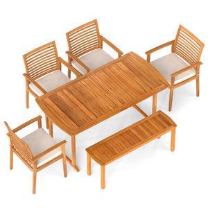Set da Pranzo da Esterno in Legno di Acacia da 6 Pezzi con Foro per Ombrellone - Product Image 4