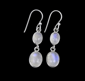 Handmade 925 Sterling Silver <b>Rainbow</b> Moonstone Hook Earrings Oval Gemstone Boho Gift for Women - Product Image 1