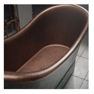 Baignoire autoportante en cuivre patiné bleu de luxe, finition antique artisanale, forme ovale élégante pour projets hôteliers et villas - Product Image 5