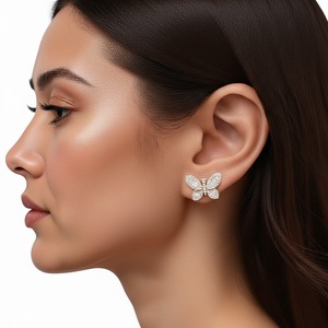 Boucles d'oreilles clous papillon en argent sterling 925, clarté VS VVS, couleur DEF, or 10K, diamants baguette cultivés en laboratoire, cadeau d'anniversaire pour femme - Product Image 5