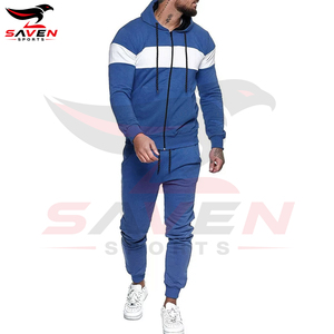 Fitness Gym <b>Men's</b> Blue White Color Blocking Hooded Tracksuit Full Zipper Casual <b>Jogger</b> Set Two Piece Tracksuit Sweatsuit - Product Image 5