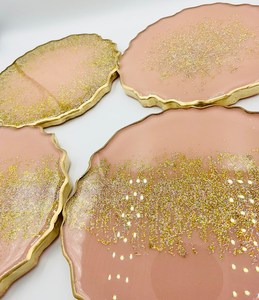 Resin Round Pink Gold Glitter Coasters Glam <b>Table</b> <b>Mats</b> Reusable 400mm Tea Coaster For <b>table</b> Home Decor Hotel Restaurant UO INDIA - Product Image 6