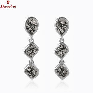 Trendy geometric water drop 925 sterling silver <b>earring</b> with <b>black</b> rutile main gemstone <b>earrings</b> for wedding anniversary - Product Image 2