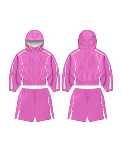 Premium 120 GSM Polyester Microfiber Windbreaker Short <b>Set</b> Pink Panel Design Custom Logo OEM ODM - Product Image 1
