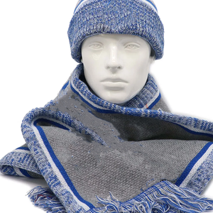Ensemble bonnet et écharpe artisanale géométrique gris et bleu blanc Zeta Phi Beta, tricoté à la main en acrylique, équipement d'hiver unisexe de luxe - Product Image 2
