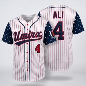 Maillot de baseball et de softball patriotique personnalisé avec nom et numéro brodés, boutons sur le devant, rouge, blanc, bleu, 100% polyester, 220g, unisexe - Product Image 1