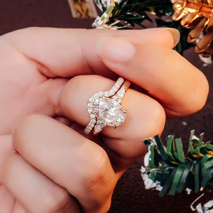 18k Solid Real Gold VVS Moissanite Diamond Wedding Engagement <b>Ring</b> <b>Set</b> Oval Cut <b>Woman</b> Bridal Band <b>Ring</b> - Product Image 4