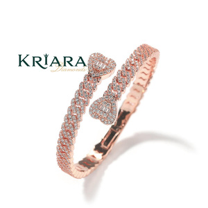 Heart Cut Moissanite 925 <b>Silver</b> Rhodium Plated <b>Bangle</b> Women's Luxury <b>Bracelet</b> Micro Insert Design - Product Image 3
