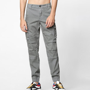 Pantalon cargo gris pour homme, plusieurs poches, taille élastique, décontracté, Oxford, 100% coton, respirant, automne, style streetwear, écologique - Product Image 1