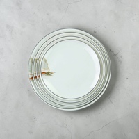 Ensemble d'assiettes plates en mélamine du Vietnam, design luxueux, bord blanc et noir, vaisselle durable, compatible micro-ondes, compatible lave-vaisselle, qualité alimentaire