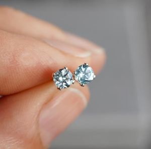 Natural Aquamarine 4mm Round Drop Earrings 925 Sterling <b>Silver</b> 18K Gold Plated Luxury Gemstone Jewelry Gift Boxed for Her Party - Product Image 3