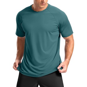 Nouveau T-shirt de sport pour homme 2026 à manches courtes, col rond, couleur unie, tricoté, coupe ajustée, séchage rapide, style sportif, bleu, pour la gym - Product Image 2