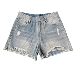 Shorts en jean confortables grande taille pour femmes, taille haute élastique, logo personnalisé, vente en gros - Product Image 5