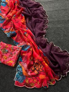 NOUVEAU Sari en soie Dhwaja Export Kalamkari fait main pour femmes du Gujarat avec fonction de séchage rapide, style décontracté, toutes saisons - Product Image 4