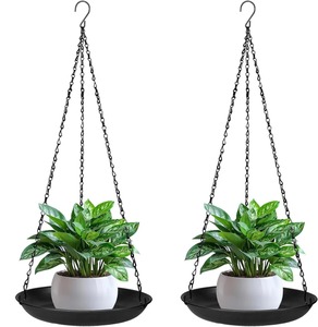 Jardinière suspendue moderne en métal avec chaîne noire et plateau pour plantes vertes d'intérieur et d'extérieur - Product Image 5
