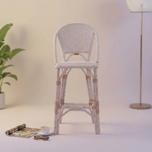 Tabouret de bistrot en rotin tressé artisanal avec dossier, pour café, restaurant, cuisine, extérieur et intérieur, siège décoratif - Product Image 1