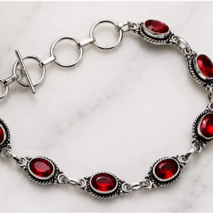 Natural Red Garnet Gemstone Silver <b>Bracelet</b>, Handmade 925 Sterling Silver Link <b>Bracelet</b>, <b>Adjustable</b> January Birthstone Jewelry f - Product Image 2
